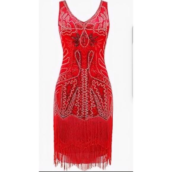BABEYOND FLAPPER DRESS SIZE SMALL RED HOLIDAY PARTY 1920’S GREAT GATSBY PARTY - Picture 3 of 4